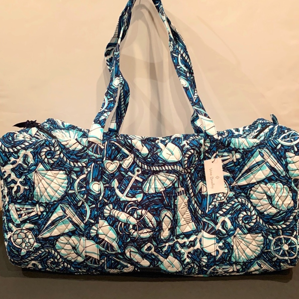 Vera Bradley Large Traveler Duffel Bag Travel Shore Enough Pattern Blue New Tags